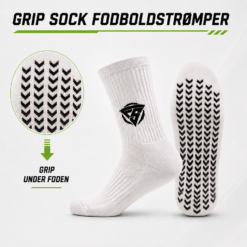 Grip Socks LIGA V24 Strømper Freeplay i Hvid - Str. 39-45 Indeholder et par strømper som passer til alle fødder i størrelser fra 39 til 45 i en strømpe. Grip Socks strømper er brugt af mere end 3000 atleter samt professionelle fodspillere i hele Danmark . Disse Grip Socks LIGA V24 vil forbedre din hastighed samt maksimere din præstation når du skifter retning. Den skridsikre belægning på strømpen, giver dig mulighed for at udføre skarpe bevægelser uden at glide i skoen. Det åndbare materiale sikrer komfort under hele din træning eller kamp. Disse Grip Socks er fremstillet af holdbart bomulds materiale, der giver en ultra blød og behagelig fornemmelse under brug. Vask strømperne med vrangen ud og ved maks.30 grader. Brug så lav hastighed som muligt på centrifugen. Hæng sokkerne til tørre og INGEN tumbler. MAKSIMALT GRÆBULTIMAT KOMFORT. Forbedre din sprint hastighed, boldkontrol og teknik til det maksimale. Undgå, at dine fødder glider i dit fodtøj. Reducer risikoen for ankel, knæ og hofteskader på grund af øget stabilitet. Sig farvel til vabler én gang for alle.