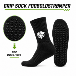 Grip Socks LIGA V24 Freeplay i Sort - Str. 39-45 Indeholder et par strømper som passer til alle fødder i størrelser fra 39 til 45 i en strømpe. Grip Socks strømper er brugt af mere end 3000 atleter samt professionelle fodspillere i hele Danmark . Disse Grip Socks LIGA V24 vil forbedre din hastighed samt maksimere din præstation når du skifter retning. Den skridsikre belægning på strømpen, giver dig mulighed for at udføre skarpe bevægelser uden at glide i skoen. Det åndbare materiale sikrer komfort under hele din træning eller kamp. Disse Grip Socks er fremstillet af holdbart bomulds materiale, der giver en ultra blød og behagelig fornemmelse under brug. Vask strømperne med vrangen ud og ved maks.30 grader. Brug så lav hastighed som muligt på centrifugen. Hæng sokkerne til tørre og INGEN tumbler. MAKSIMALT GRÆBULTIMAT KOMFORT. Forbedre din sprint hastighed, boldkontrol og teknik til det maksimale. Undgå, at dine fødder glider i dit fodtøj. Reducer risikoen for ankel, knæ og hofteskader på grund af øget stabilitet. Sig farvel til vabler én gang for alle.